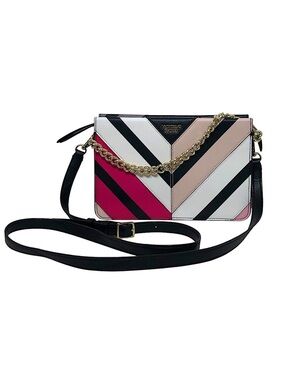 Victoria’s Secret Faux Leather Multicolor Chevron Removable Strap Crossbody Bag